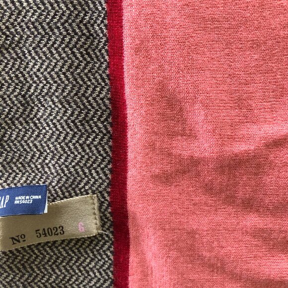 Vintage Gap Merino Wool Rectangle Scarf Womens Pink Brown Herringbone Winter - Picture 5 of 9